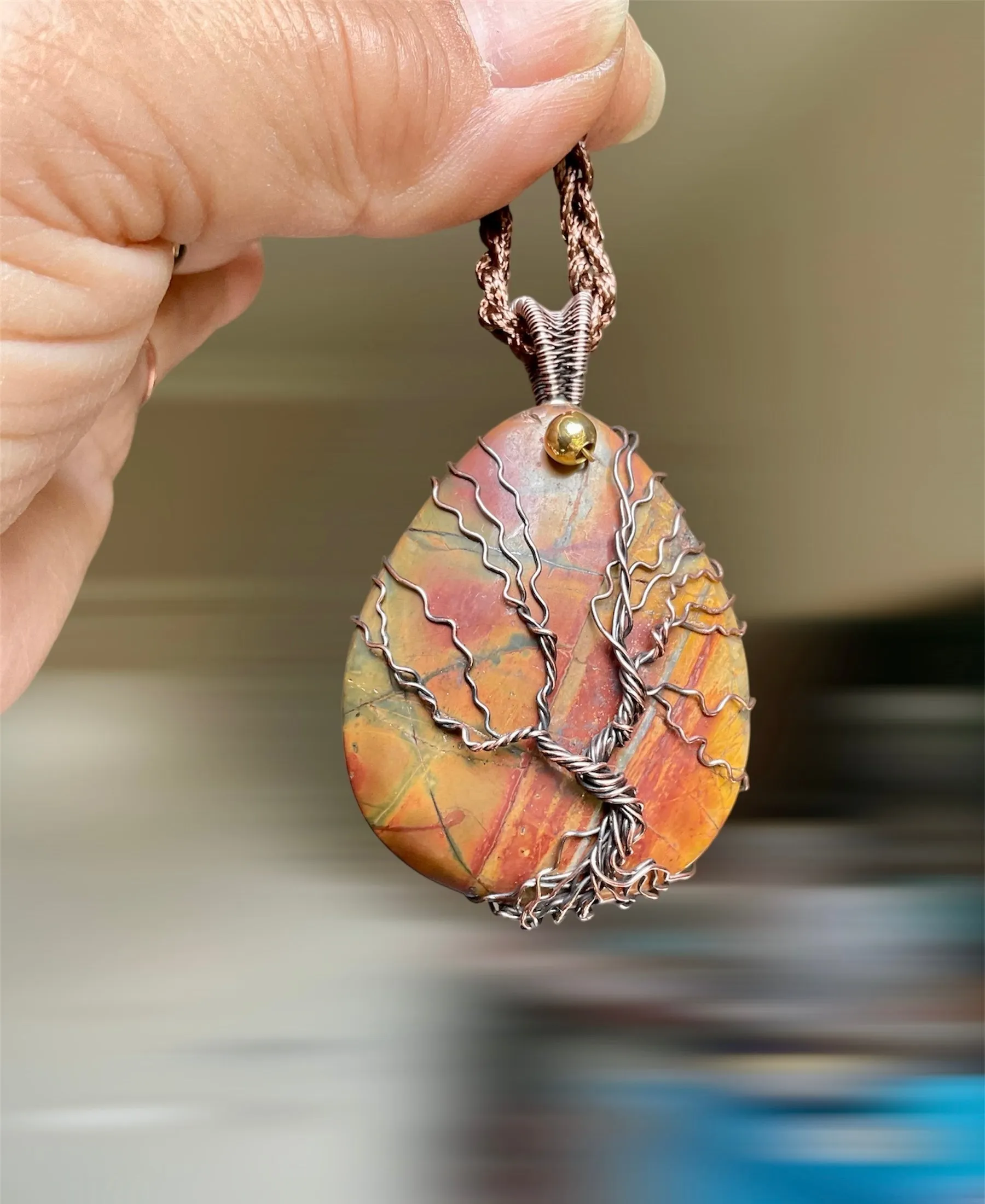 Cherry Creek Jasper Wire Wrapped Tree Of Life Pendant