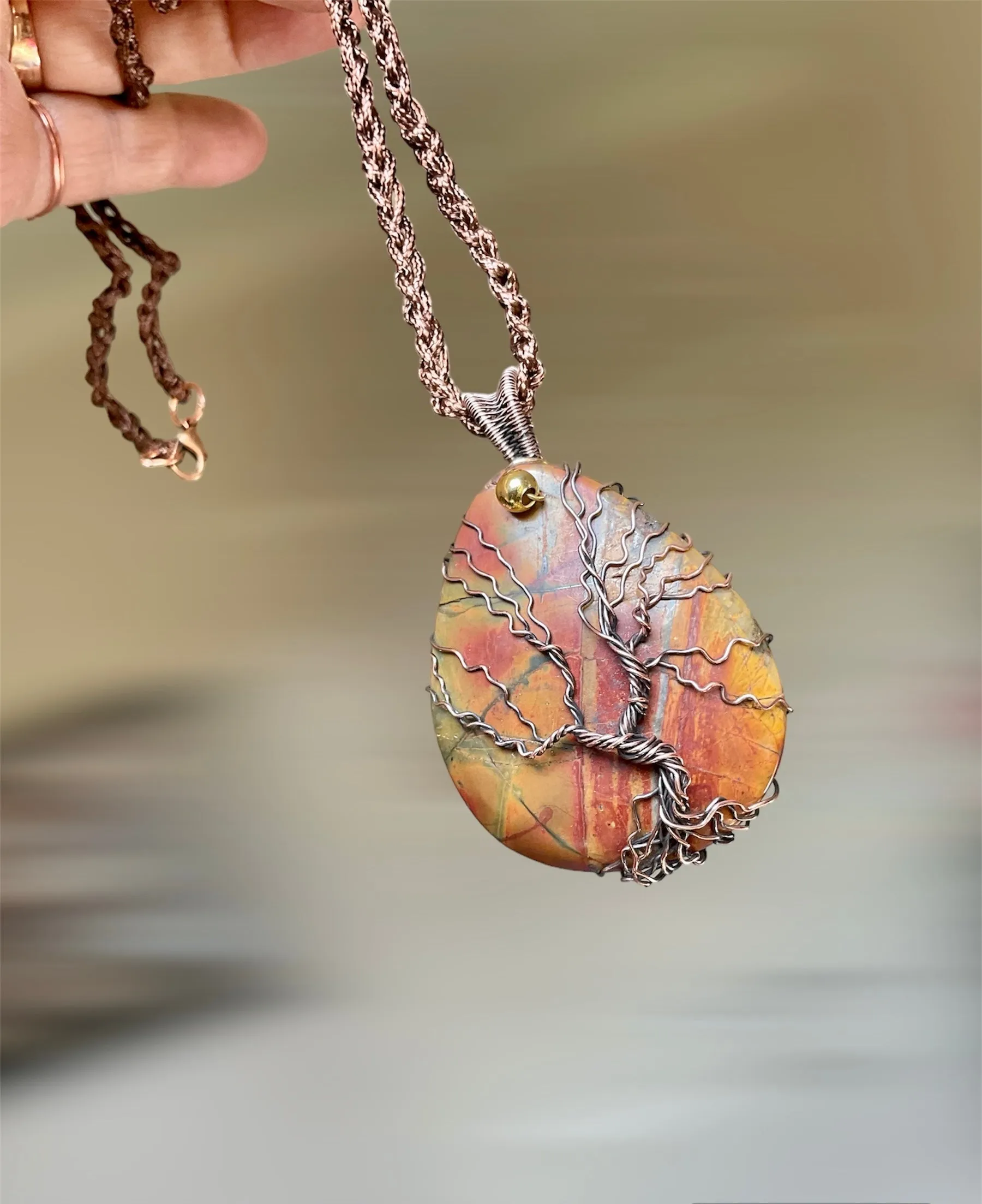 Cherry Creek Jasper Wire Wrapped Tree Of Life Pendant