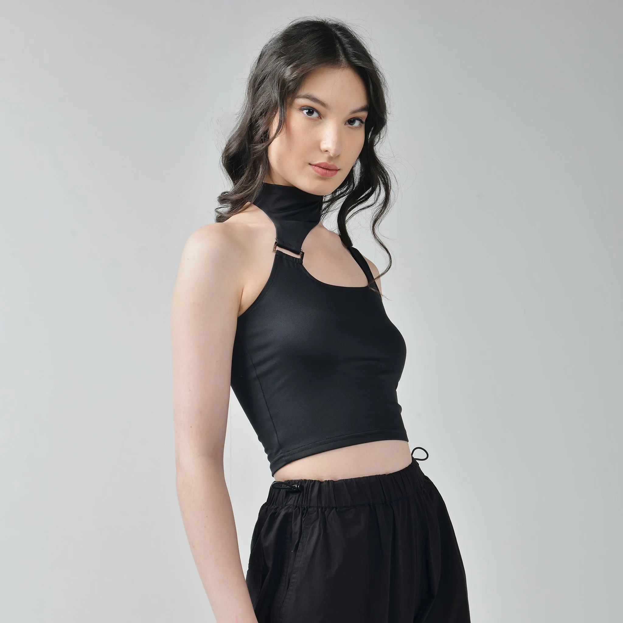 Chic Trio: Ruffle Top, Buckle Top, and Corset Crop Top Bundle