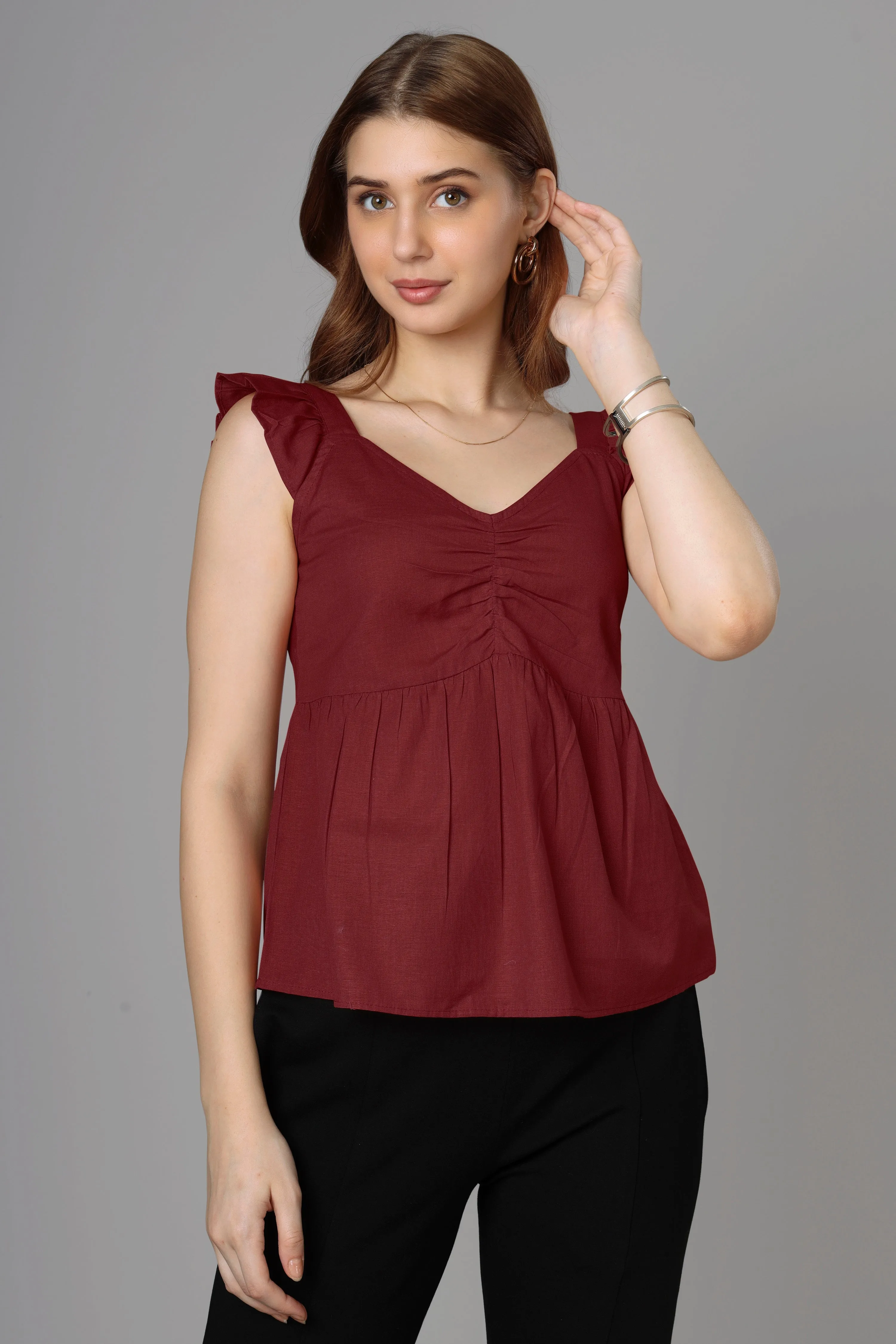 Classic Maroon Cotton Top For Women