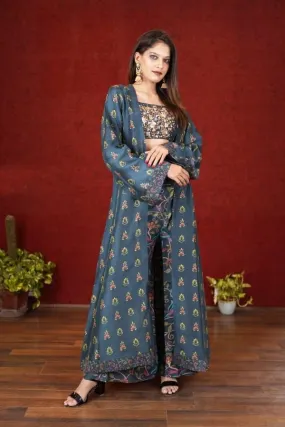 Classy and Elegant Blue & Green Colored Outfit - Rent