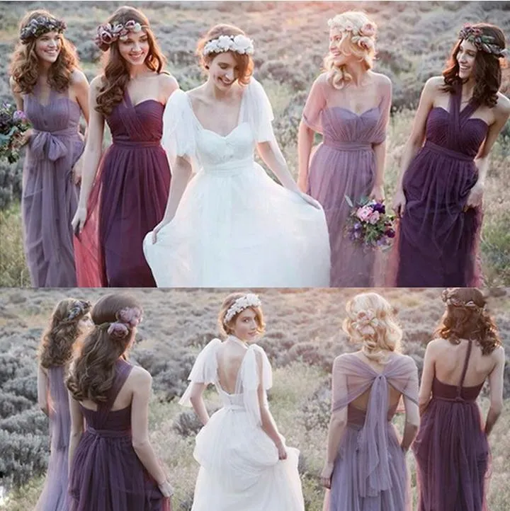 Convertiable Mismatched Tulle Long Elegant Cheap Charming Bridesmaid Dresses