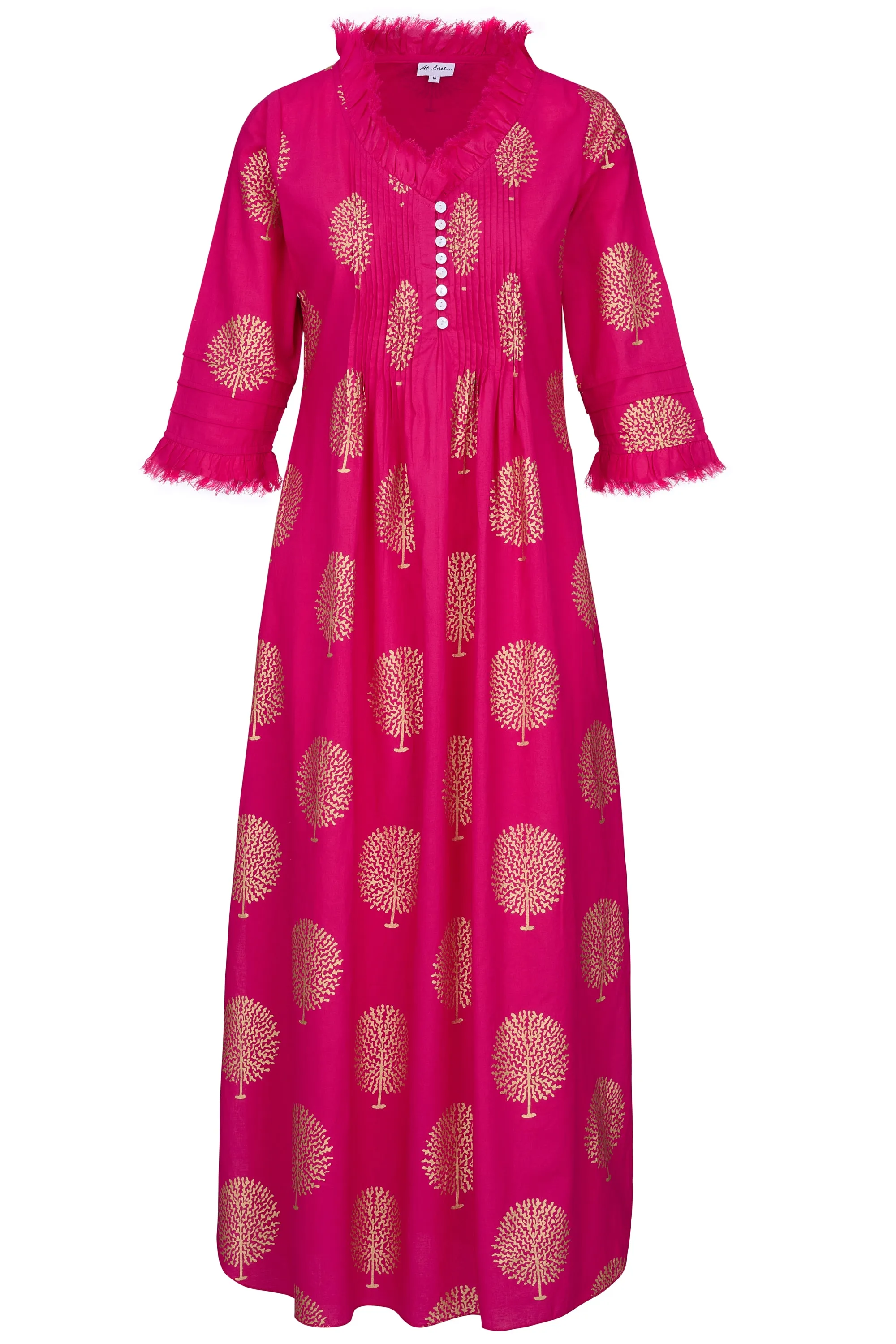 Cotton Annabel Maxi Dress in Fuschia & Gold