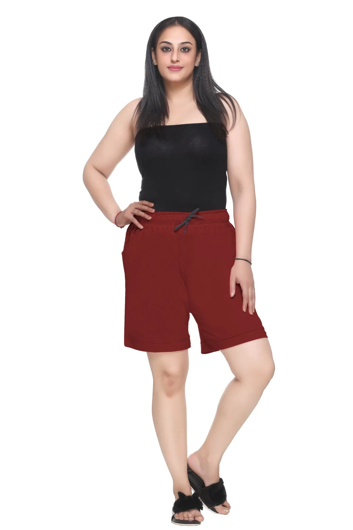 Cotton Shorts For Women - Plain Bermuda - Maroon