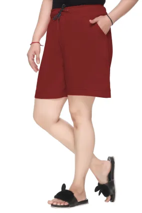 Cotton Shorts For Women - Plain Bermuda - Maroon