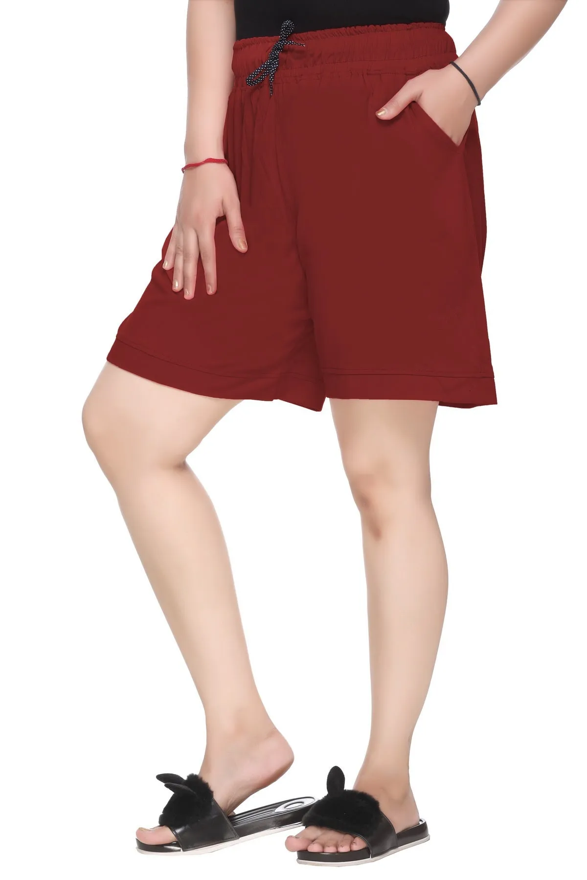 Cotton Shorts For Women - Plain Bermuda - Maroon