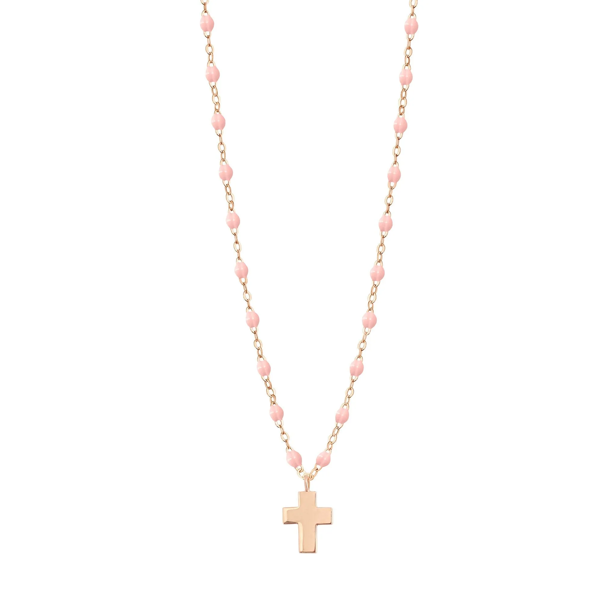 Cross Charm Classic Gigi Baby Pink necklace, Rose Gold, 16.5"