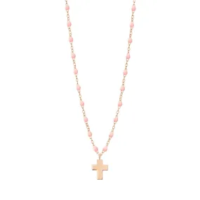 Cross Charm Classic Gigi Baby Pink necklace, Rose Gold, 16.5"