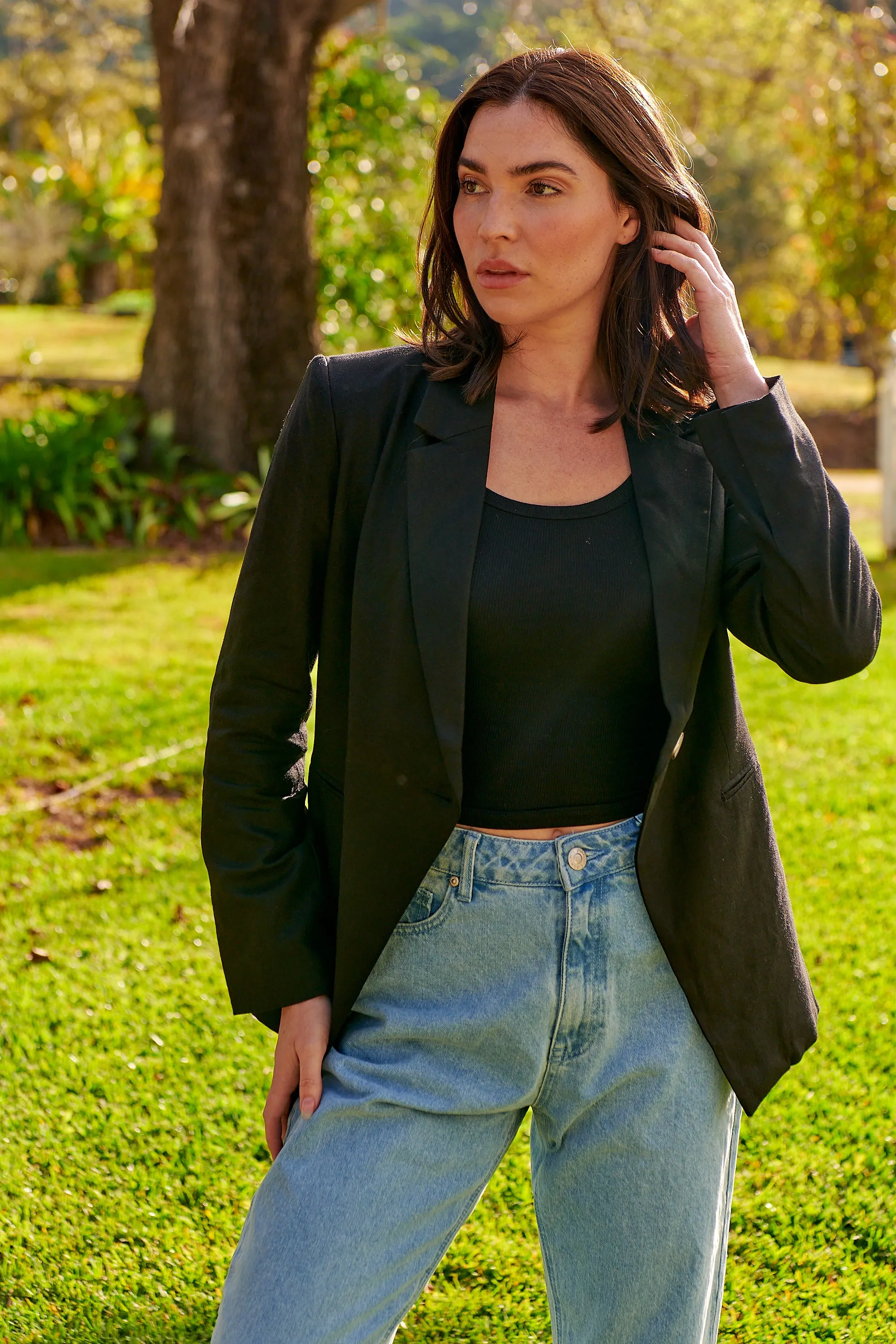 Crystal Black Linen Blazer