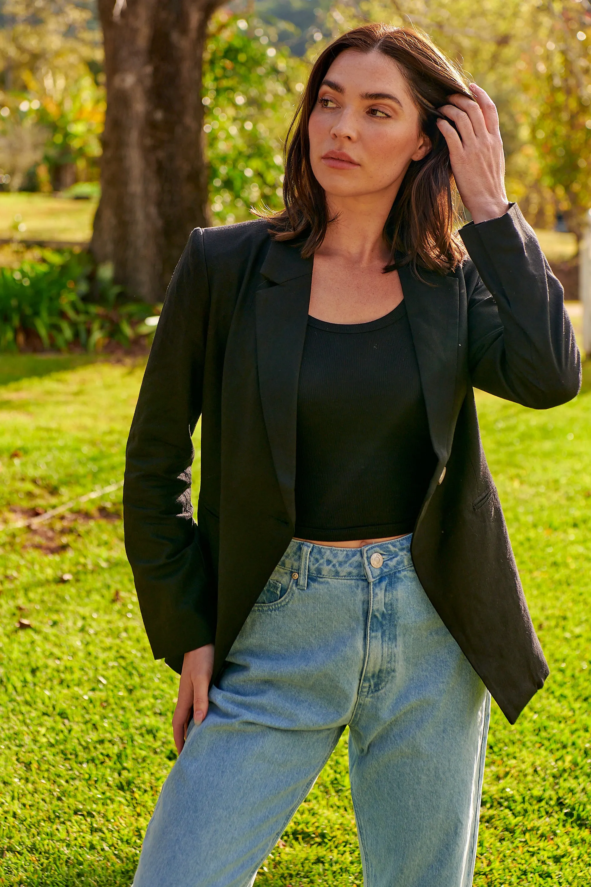 Crystal Black Linen Blazer