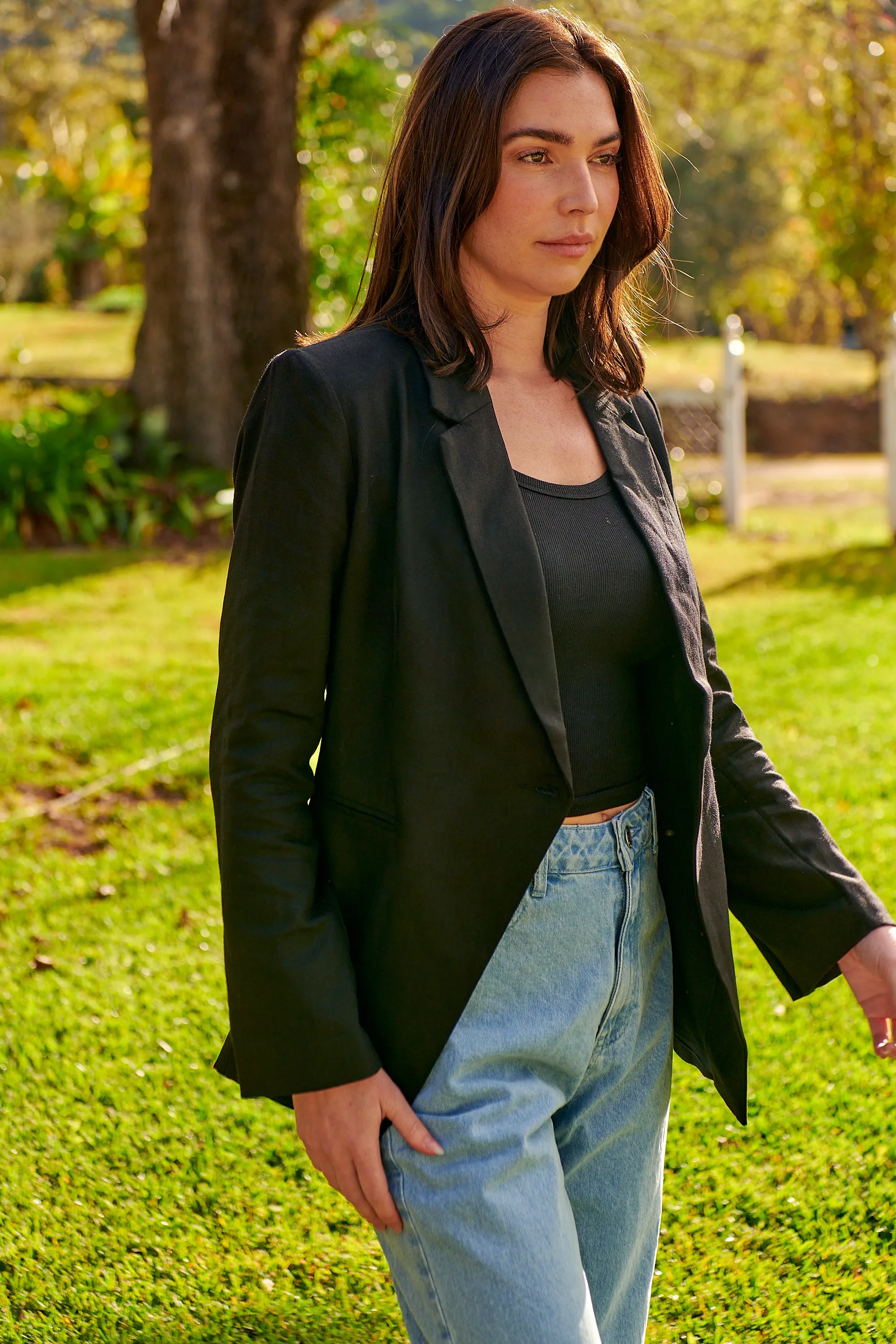 Crystal Black Linen Blazer