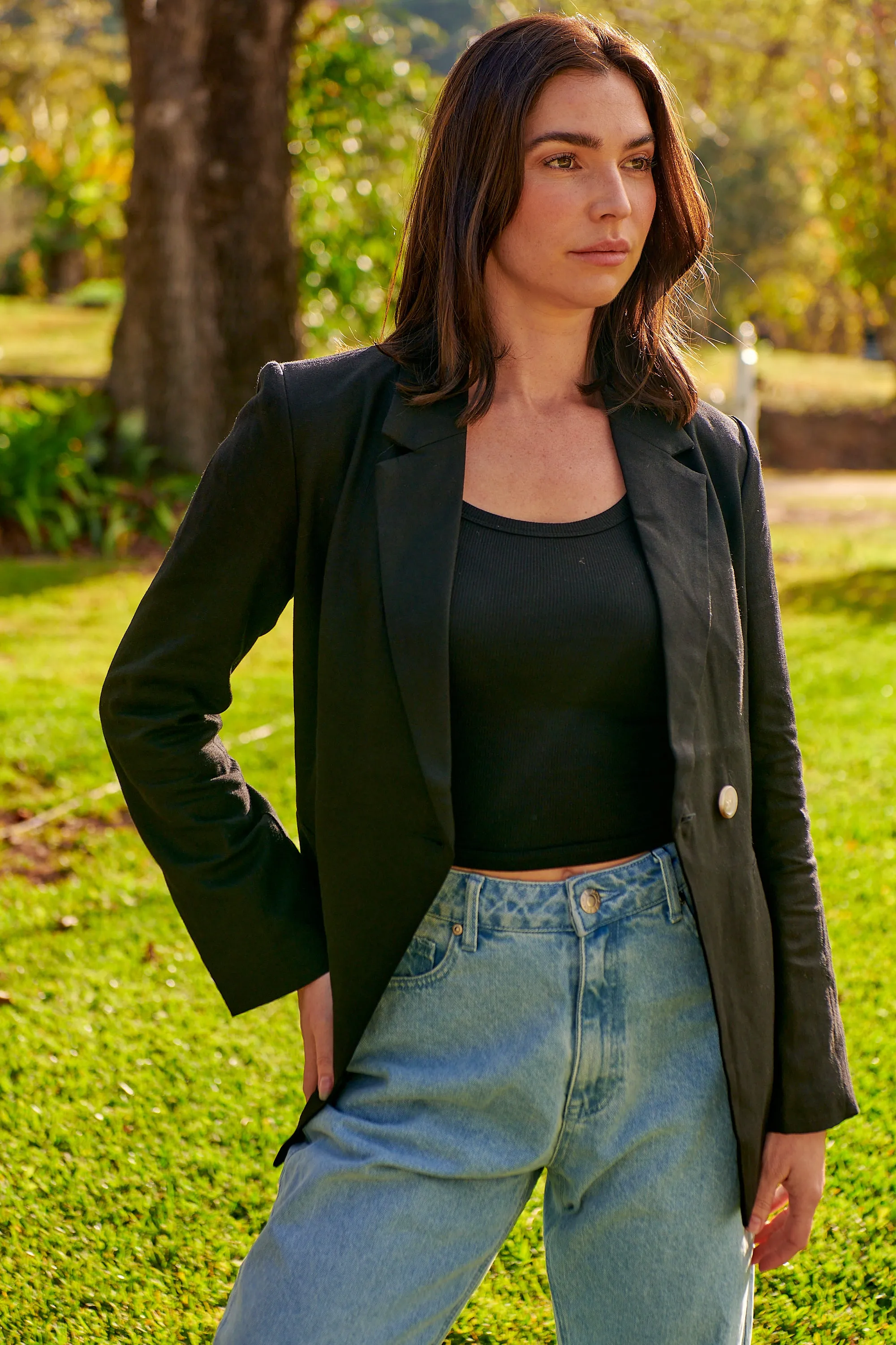 Crystal Black Linen Blazer