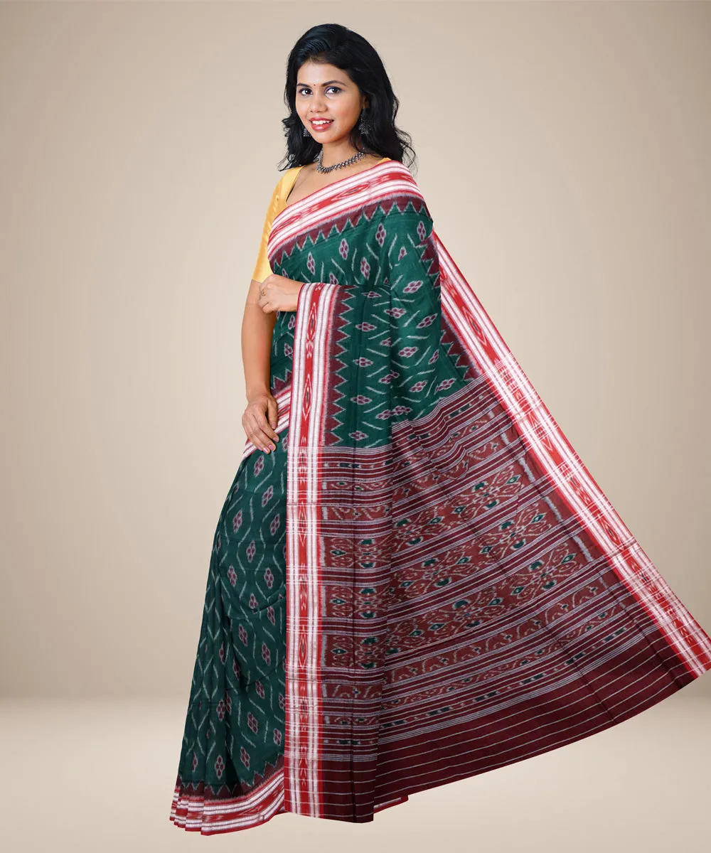 Dark green maroon cotton handwoven nuapatna saree