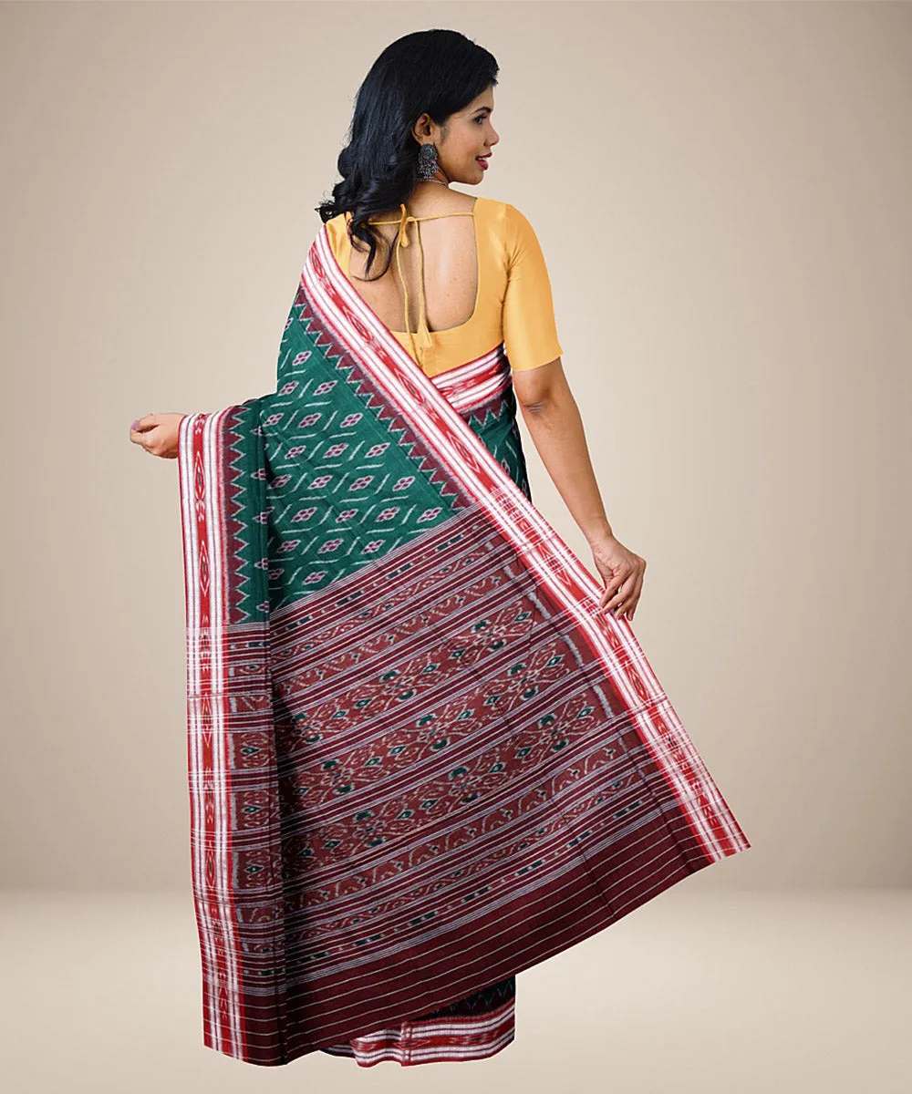 Dark green maroon cotton handwoven nuapatna saree