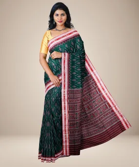 Dark green maroon cotton handwoven nuapatna saree