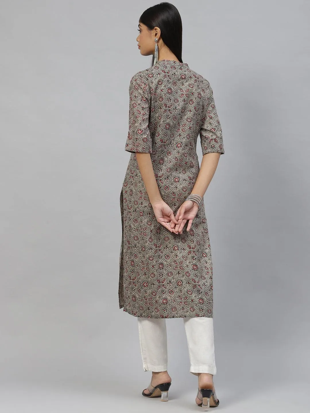 Divena Dark Gray and Maroon Cotton Straight Kurta