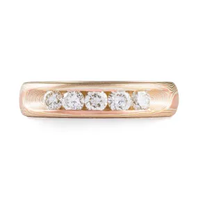 Elegant Diamond Channel Set Ring in Woodgrain Pattern and Fire Palette