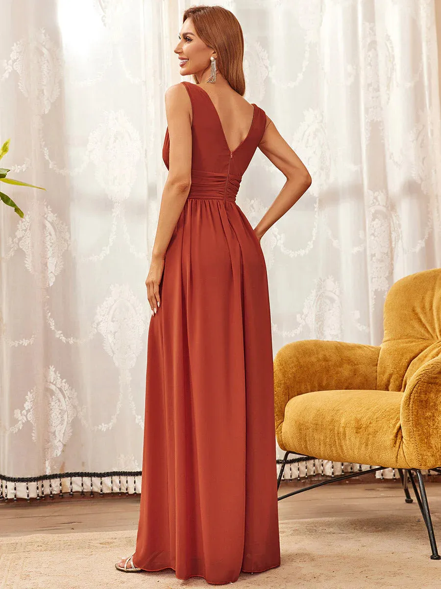 Elegant Double V-Neck Maxi Long Dress Bridesmaid Dress