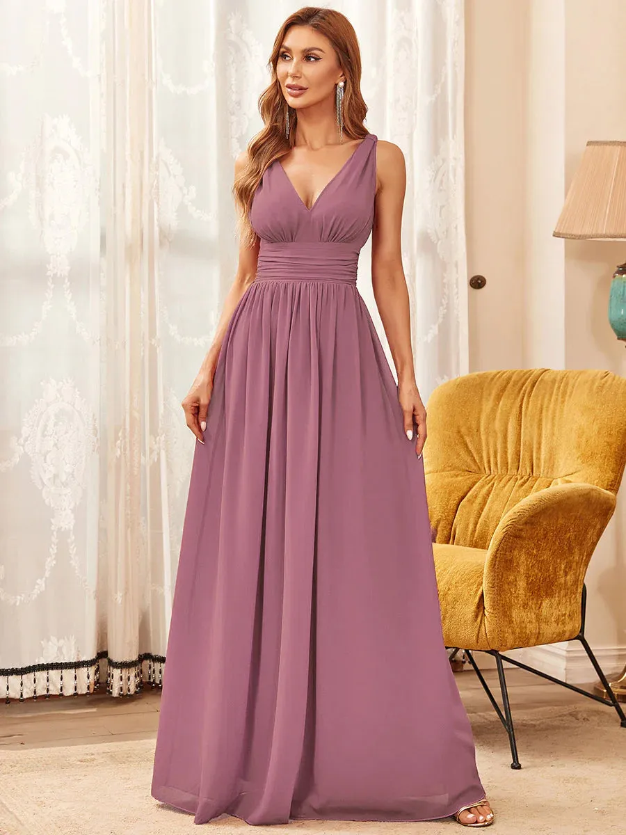 Elegant Double V-Neck Maxi Long Dress Bridesmaid Dress