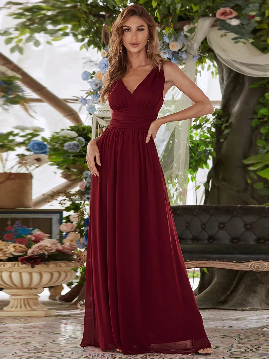 Elegant Double V-Neck Maxi Long Dress Bridesmaid Dress