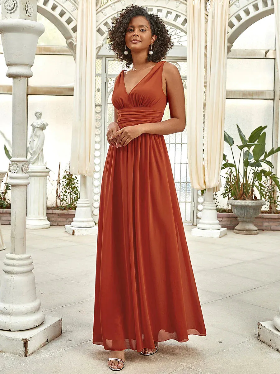 Elegant Double V-Neck Maxi Long Dress Bridesmaid Dress