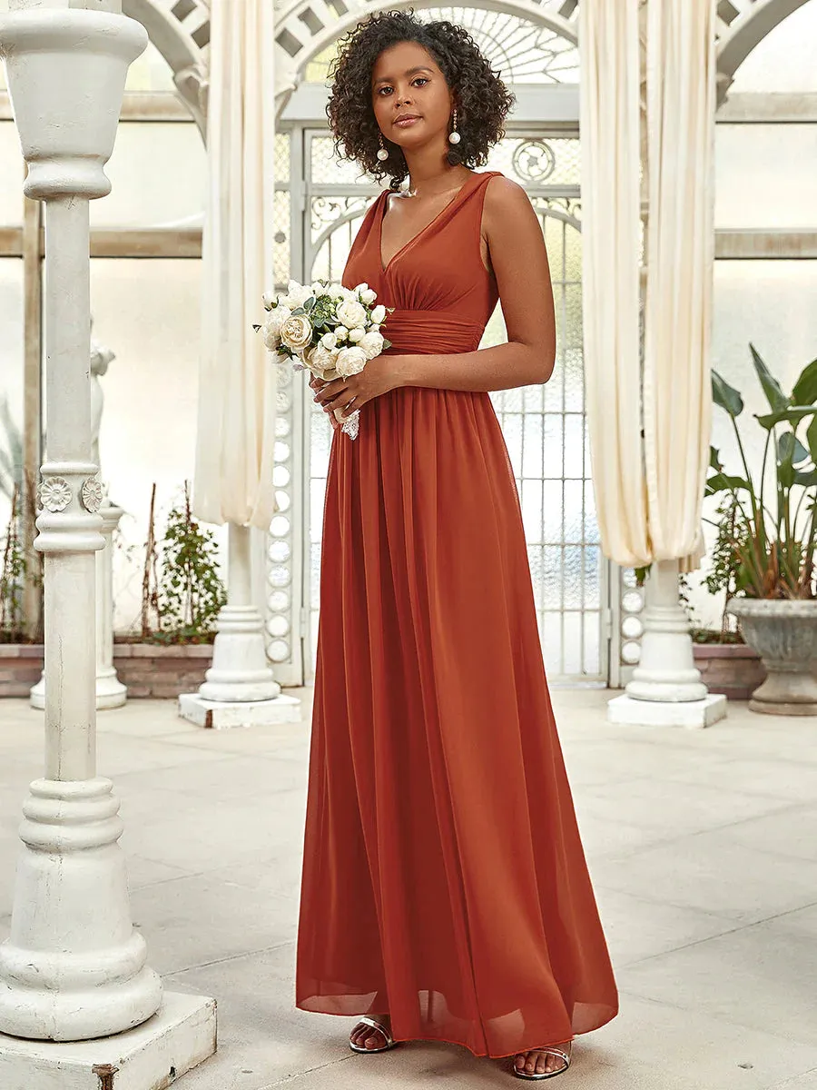 Elegant Double V-Neck Maxi Long Dress Bridesmaid Dress