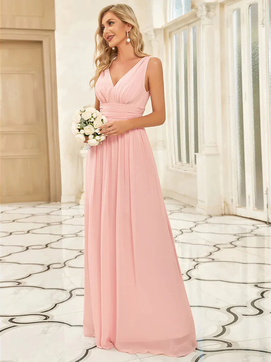 Elegant Double V-Neck Maxi Long Dress Bridesmaid Dress