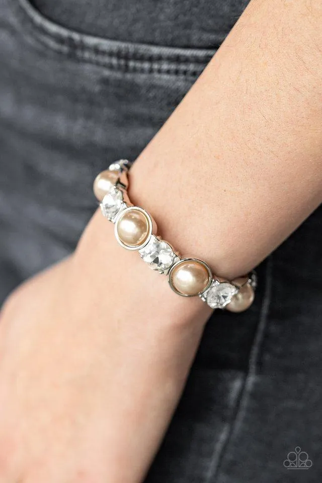 Elegant Entertainment Brown Pearl and White Rhinestone Bracelet - Paparazzi Accessories