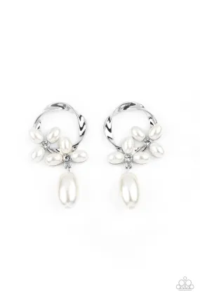 Elegant Expo White Pearl and Rhinestone Post Earrings - Paparazzi Accessories