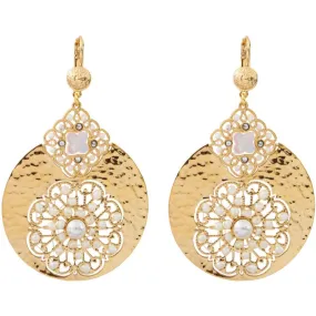 Elegant Golden Mother of Pearl Filigree Earrings by Satellite Paris