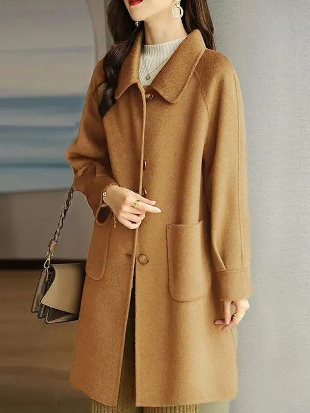 Elegant Lapel Pea Coat for Women's Winter Warmth