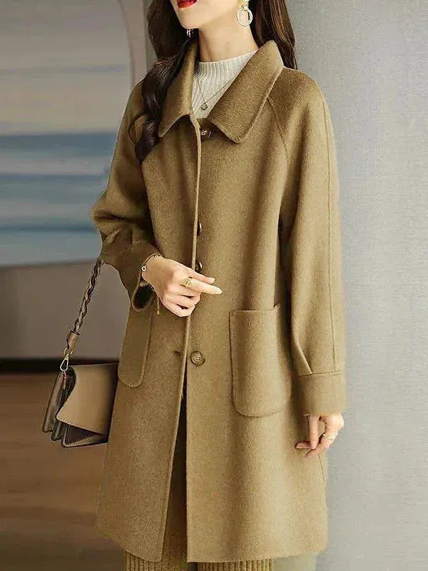 Elegant Lapel Pea Coat for Women's Winter Warmth