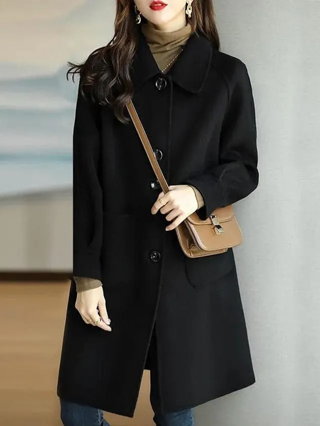 Elegant Lapel Pea Coat for Women's Winter Warmth