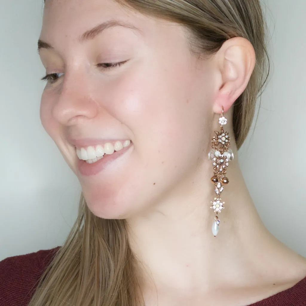 Elegant Pearl and Crystal Chandelier Earrings by AMARO