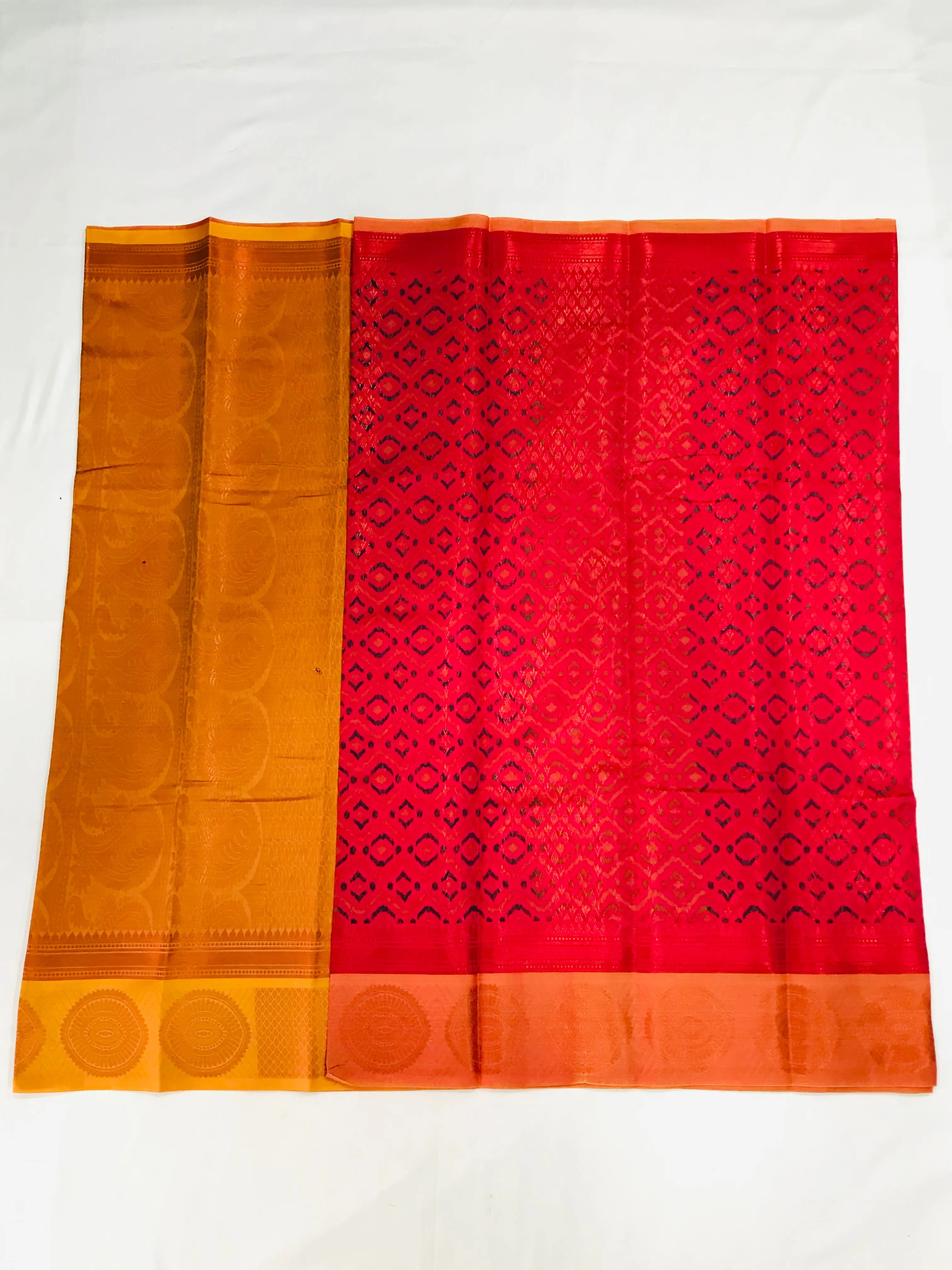 Elegant Red Color Designer Cotton Saree With Brocades And Contrast Border