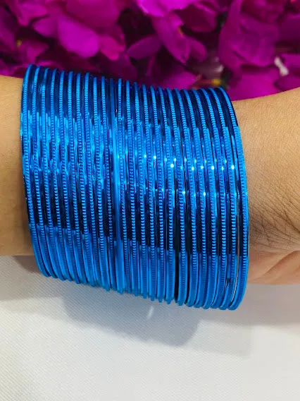 Elegant Sky Blue Color Plain Wedding Metal Bangle Sets