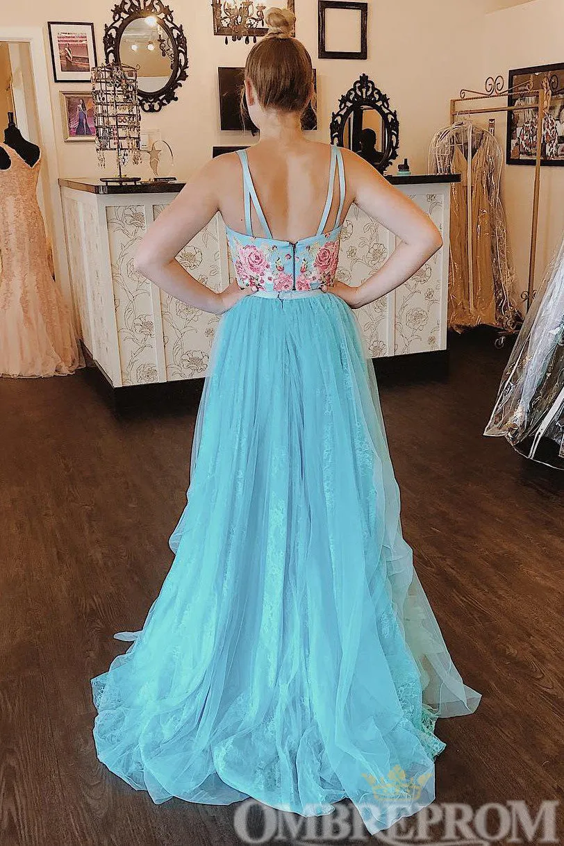 Elegant Two Piece Sleeveless A Line Prom Dresses