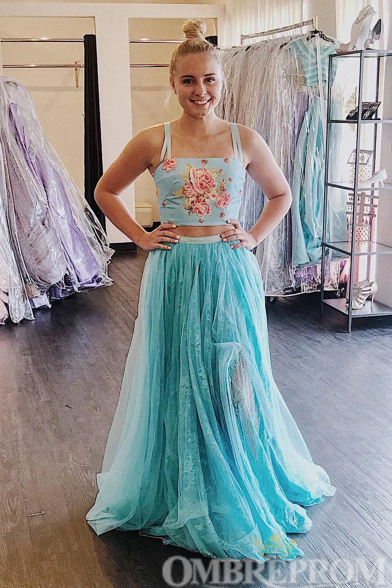 Elegant Two Piece Sleeveless A Line Prom Dresses