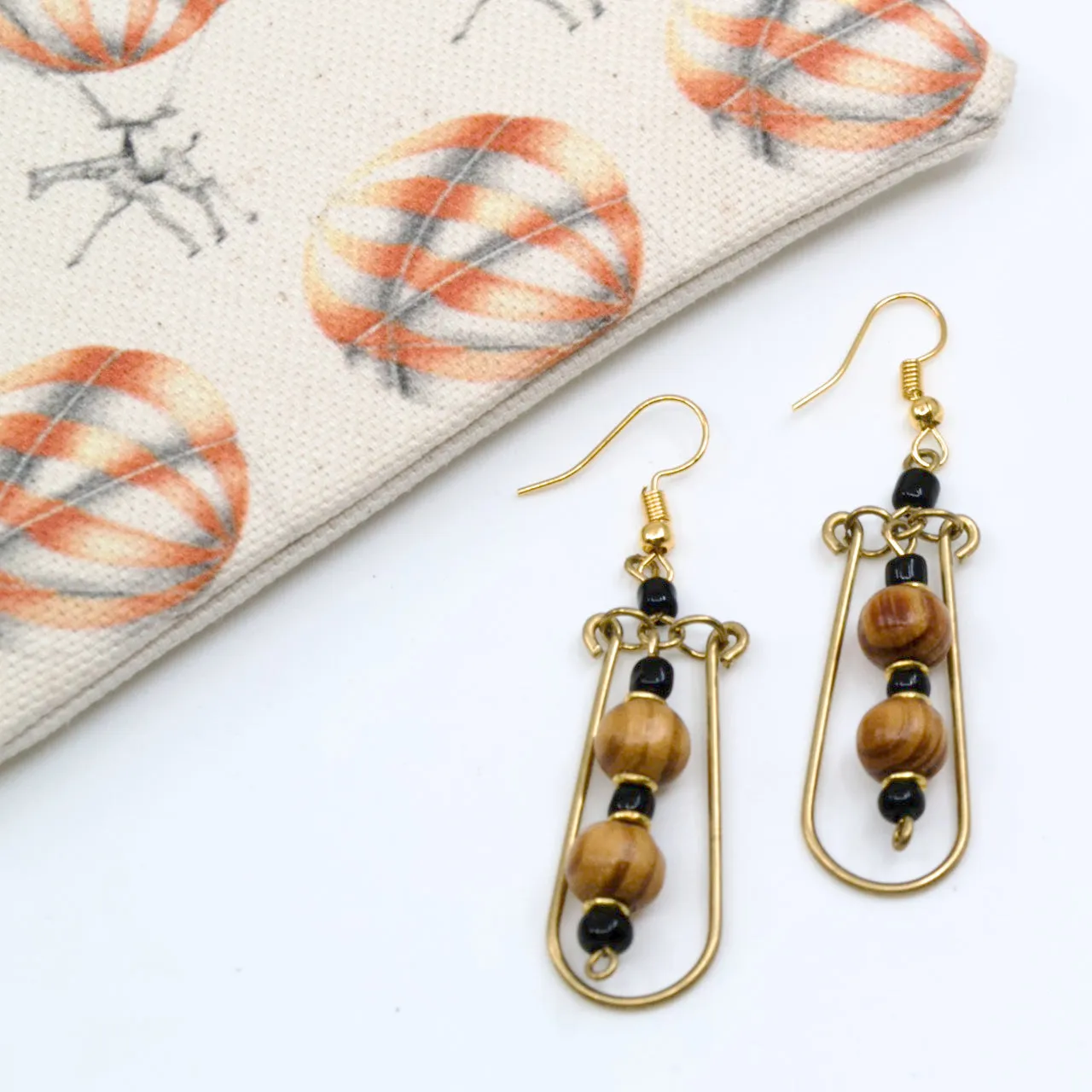 Elegant Wood and Garnet Beaded Drop Earrings from Kenya