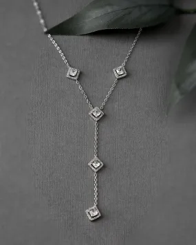 Elegant Y Drop Necklace with Pave Square CZ