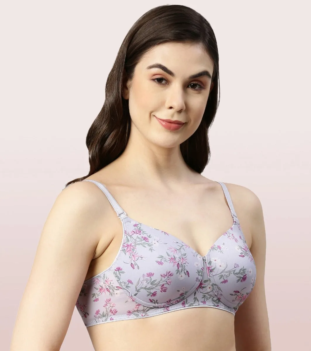 Enamor Dope Dye F165 Ecolite Fabric Smooth Support Bra for Women - Padded, Wirefree and High Coverage - Dainty Petal Print