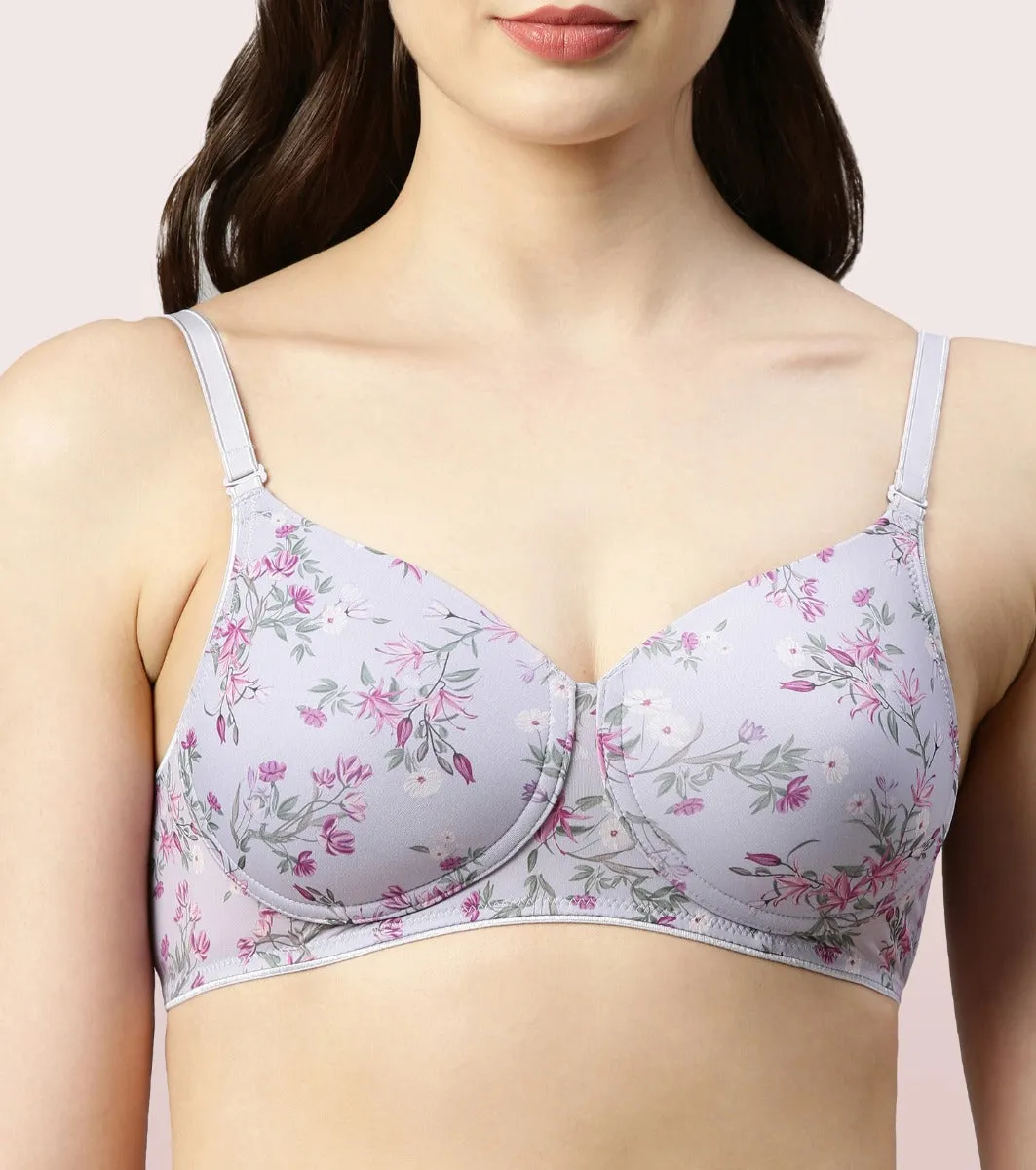 Enamor Dope Dye F165 Ecolite Fabric Smooth Support Bra for Women - Padded, Wirefree and High Coverage - Dainty Petal Print