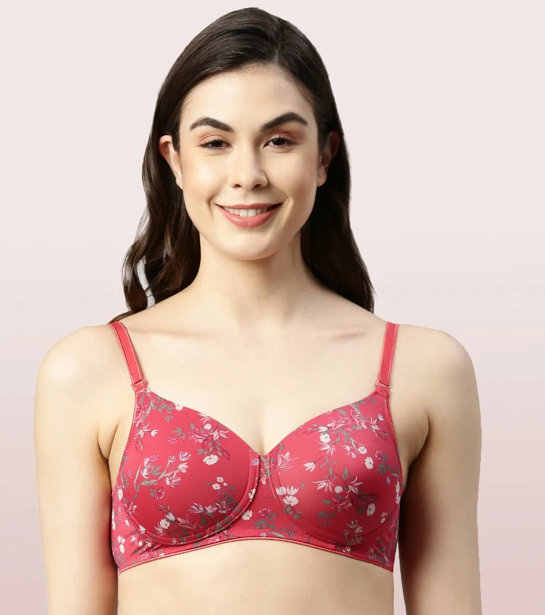 Enamor Dope Dye F165 Ecolite Fabric Smooth Support Bra for Women - Padded, Wirefree and High Coverage - Festive Petal Print