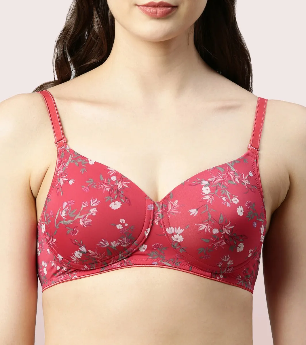 Enamor Dope Dye F165 Ecolite Fabric Smooth Support Bra for Women - Padded, Wirefree and High Coverage - Festive Petal Print