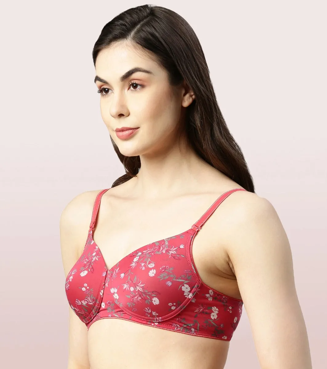 Enamor Dope Dye F165 Ecolite Fabric Smooth Support Bra for Women - Padded, Wirefree and High Coverage - Festive Petal Print