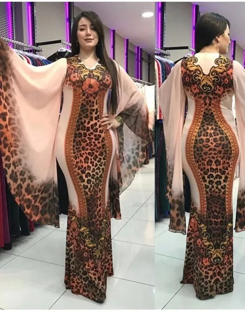 Fashion Long Ruffle Sleeve Maxi Dress Women 2020 Autumn African Clothing Loose Leopard Print