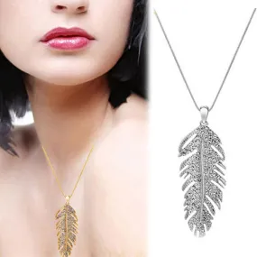 Feather Fantasies Silver and White Rhinestone Pendant Necklace