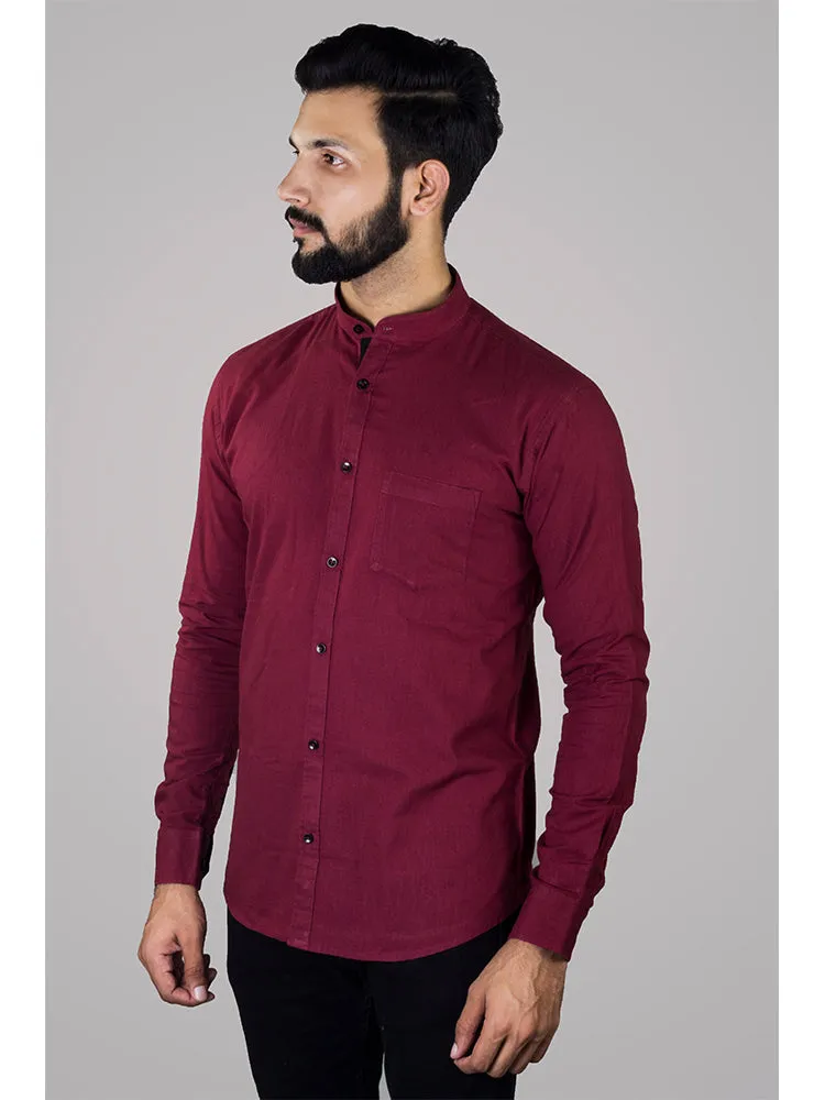 Formal Shirts - Maroon Solid Linen Formal Men Shirt