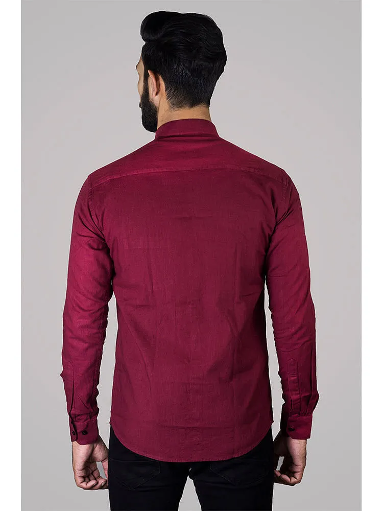 Formal Shirts - Maroon Solid Linen Formal Men Shirt