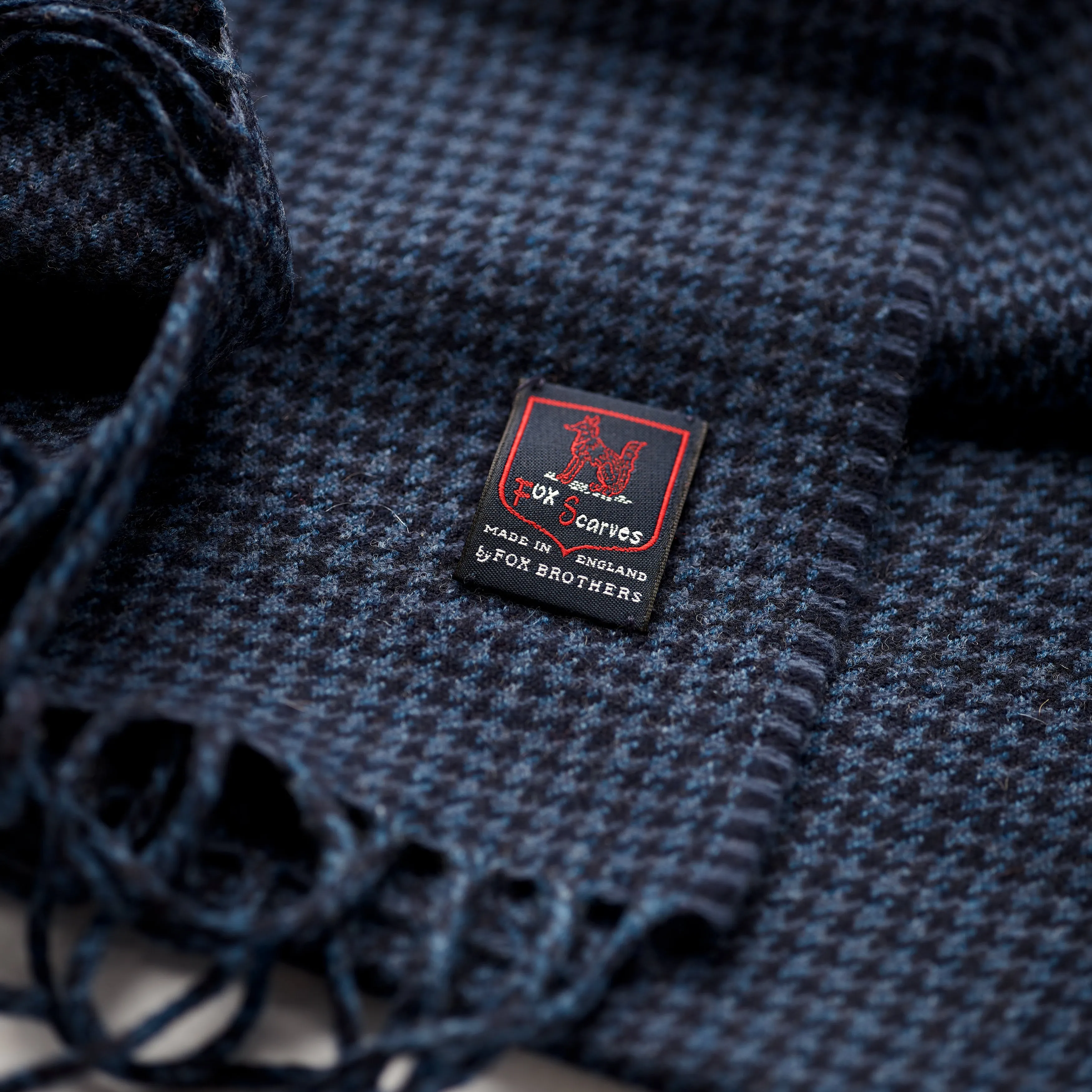 Fox Blue Houndstooth Cashmere & Merino Wool Scarf